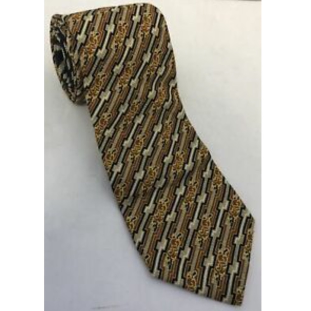 VERSACE Brown Yellow and Black Tie 100% Silk